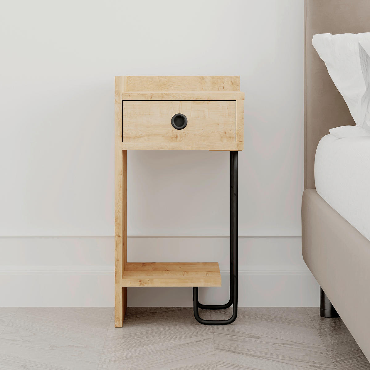 KINDER-NACHTTISCH - Eichefarben, Design, Holzwerkstoff/Metall (32/30/61cm) - Livetastic