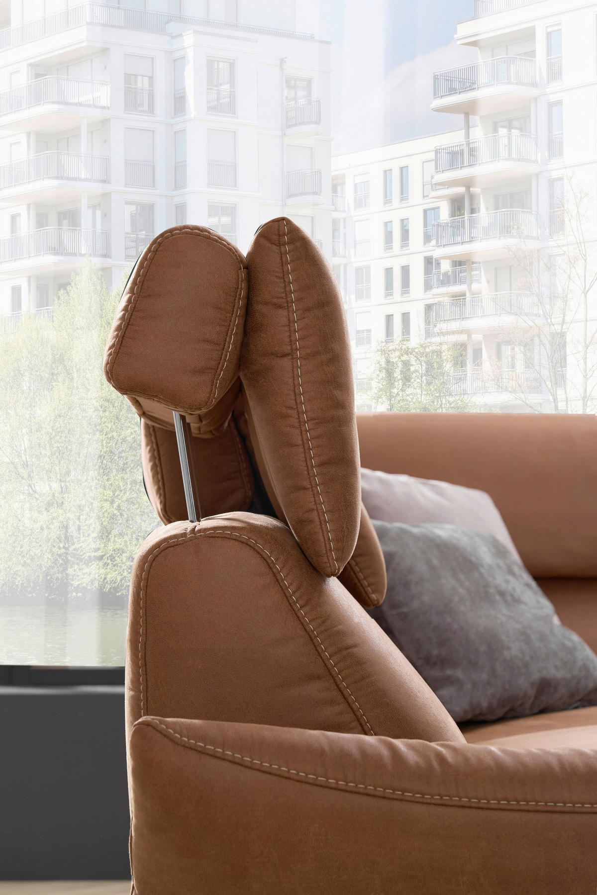 WOHNLANDSCHAFT Cognac  - Cognac/Beige, MODERN, Textil/Metall (274/160cm) - Livetastic