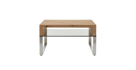 COUCHTISCH in Holz, Metall, Glas 70/70/39 cm  - Edelstahlfarben/Eichefarben, Design, Glas/Holz (70/70/39cm) - Novel