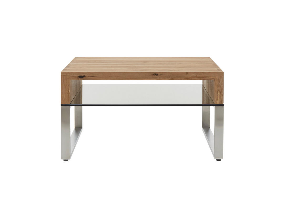 COUCHTISCH in Holz, Metall, Glas 70/70/39 cm  - Edelstahlfarben/Eichefarben, Design, Glas/Holz (70/70/39cm) - Novel