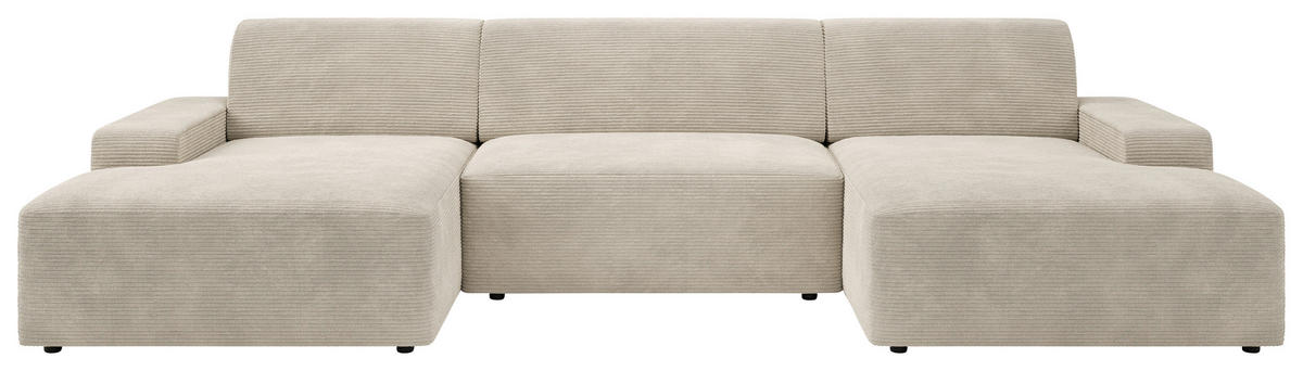 WOHNLANDSCHAFT Cord Creme  - Creme/Schwarz, Modern, Kunststoff/Textil (162/329/162cm) - Trendmanufaktur