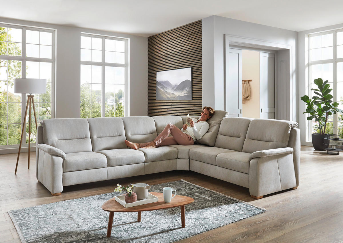 ECKSOFA Mikrofaser Hellgrau  - Eiche Bianco/Hellgrau, Konventionell, Holz/Textil (303/245cm) - Beldomo Comfort