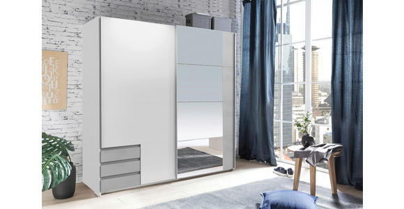 SCHWEBETÜRENSCHRANK in Weiß, Hellgrau - Hellgrau/Alufarben, Design, Glas/Holzwerkstoff (179/198/64cm) - Carryhome