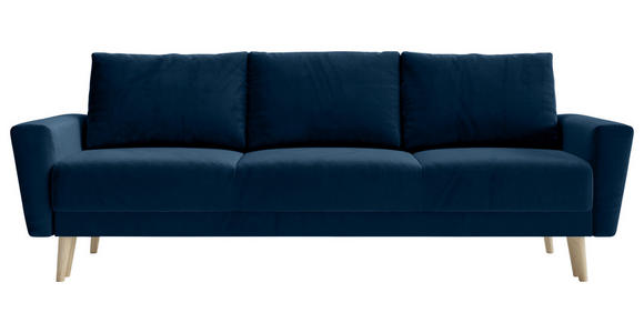 SCHLAFSOFA Samt Dunkelblau  - Buchefarben/Dunkelblau, KONVENTIONELL, Holz/Textil (225/91/99cm) - Carryhome