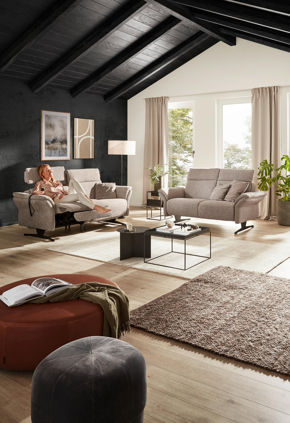 2-SITZER-SOFA Chenille Graubraun  - Graubraun/Schwarz, KONVENTIONELL, Textil/Metall (194/106/92cm) - Dieter Knoll