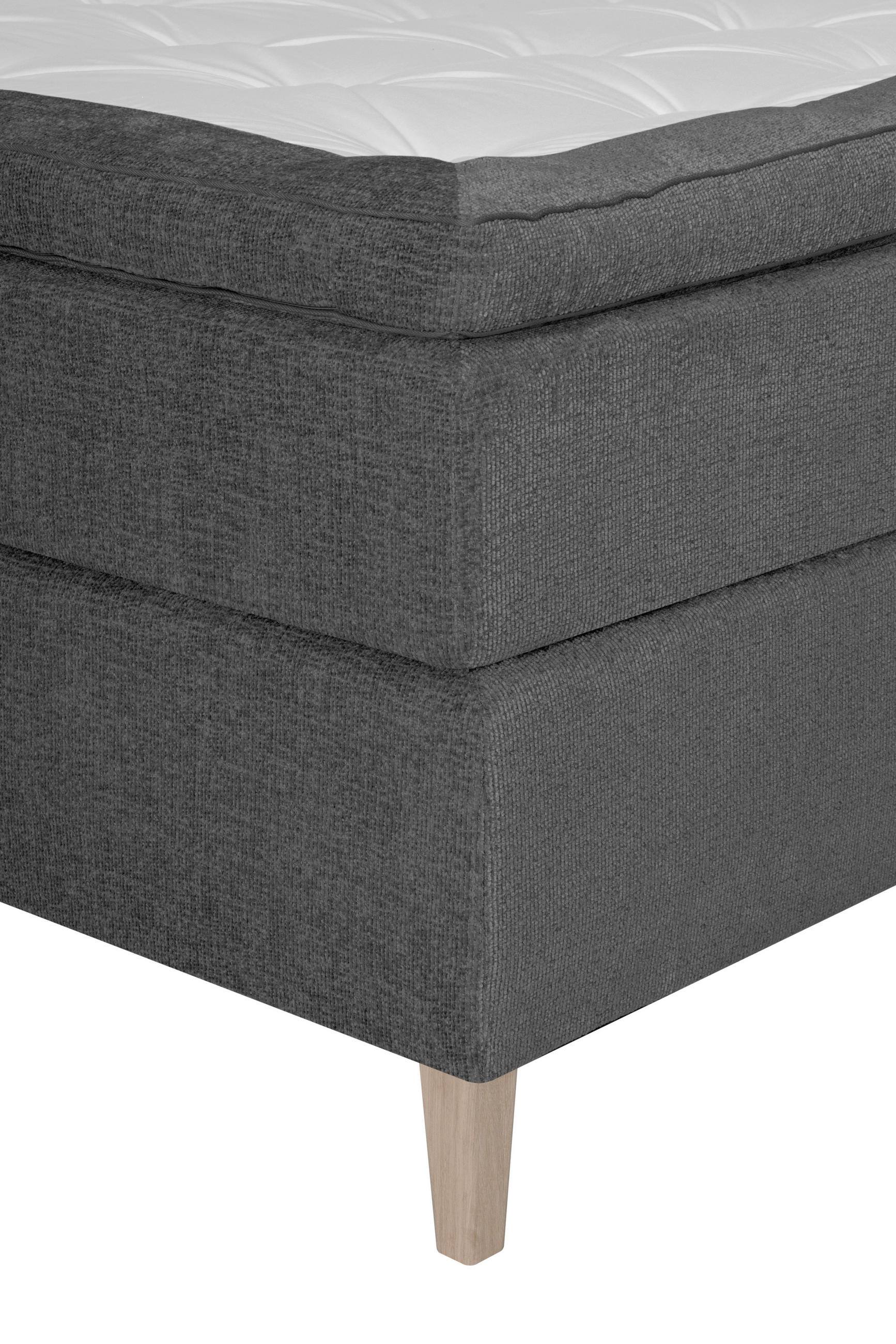 Thumbnail - Welnova Boxspringbett, Anthrazit, Textil, Eiche, H3, 7-Zonen, Höhe ca. 19 cm, 140x200 cm, Matratze, gepolstertes Kopftei...