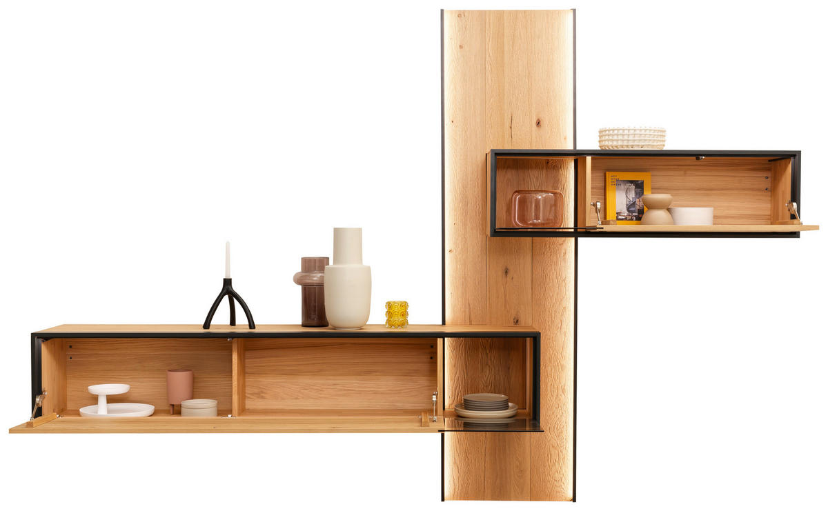 WOHNWAND  in Eichefarben  307/213/42 cm  - Eichefarben, Design, Glas/Holz (307/213/42cm) - Schöner Wohnen