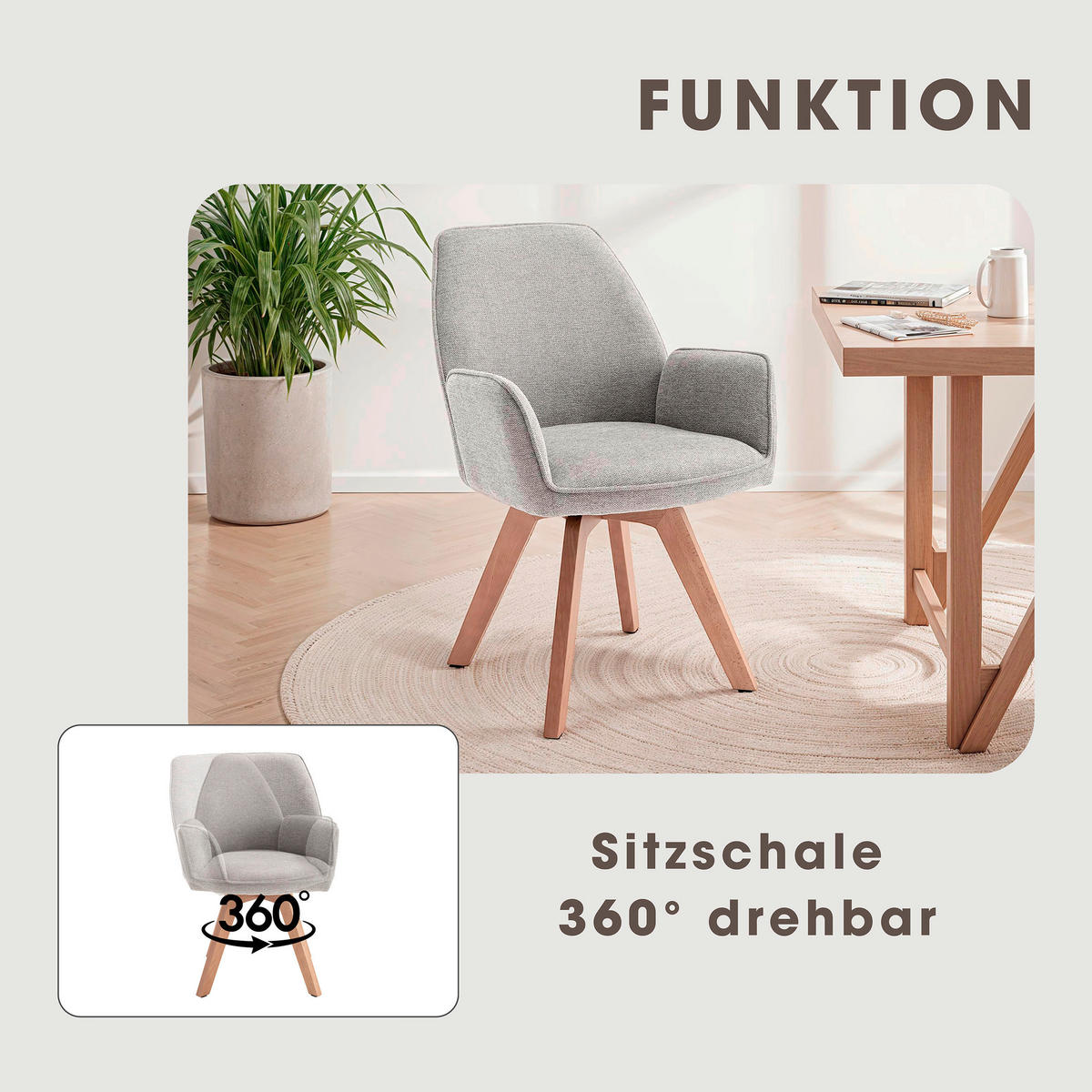 STUHL-SET - Buchefarben/Hellgrau, MODERN, Holz/Textil (57/89/61cm) - MID.YOU