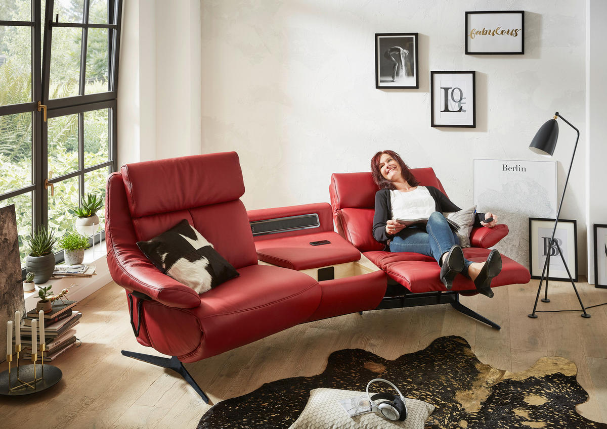 HEIMKINO-SOFA Echtleder Rot  - Anthrazit/Rot, KONVENTIONELL, Leder (254/107/105cm) - Himolla Komfortklass
