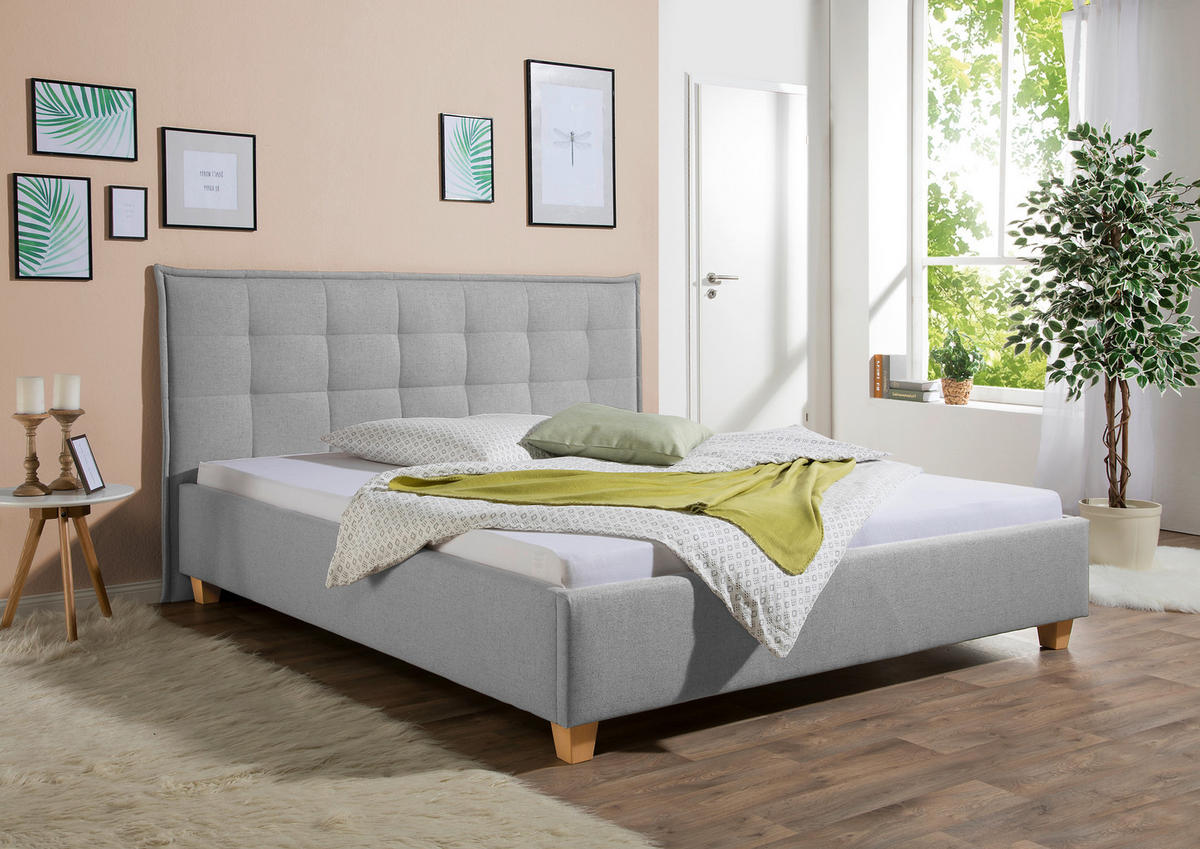 POLSTERBETT 160/200 cm,  in Hellgrau,  - Hellgrau/Naturfarben, MODERN, Holz/Textil (160/200cm) - Livetastic