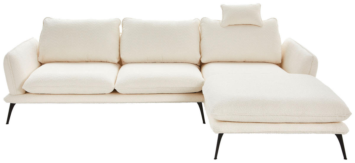 HÖRNSOFFA i bouclé cremefärgad  - svart/cremefärgad, Design, metall/textil (279/194cm) - Best Price