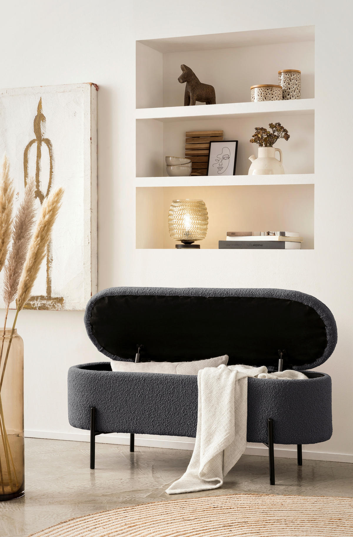 BETTBANK Bouclé Anthrazit  - Anthrazit/Schwarz, MODERN, Textil/Metall (110/44/40cm) - Livetastic