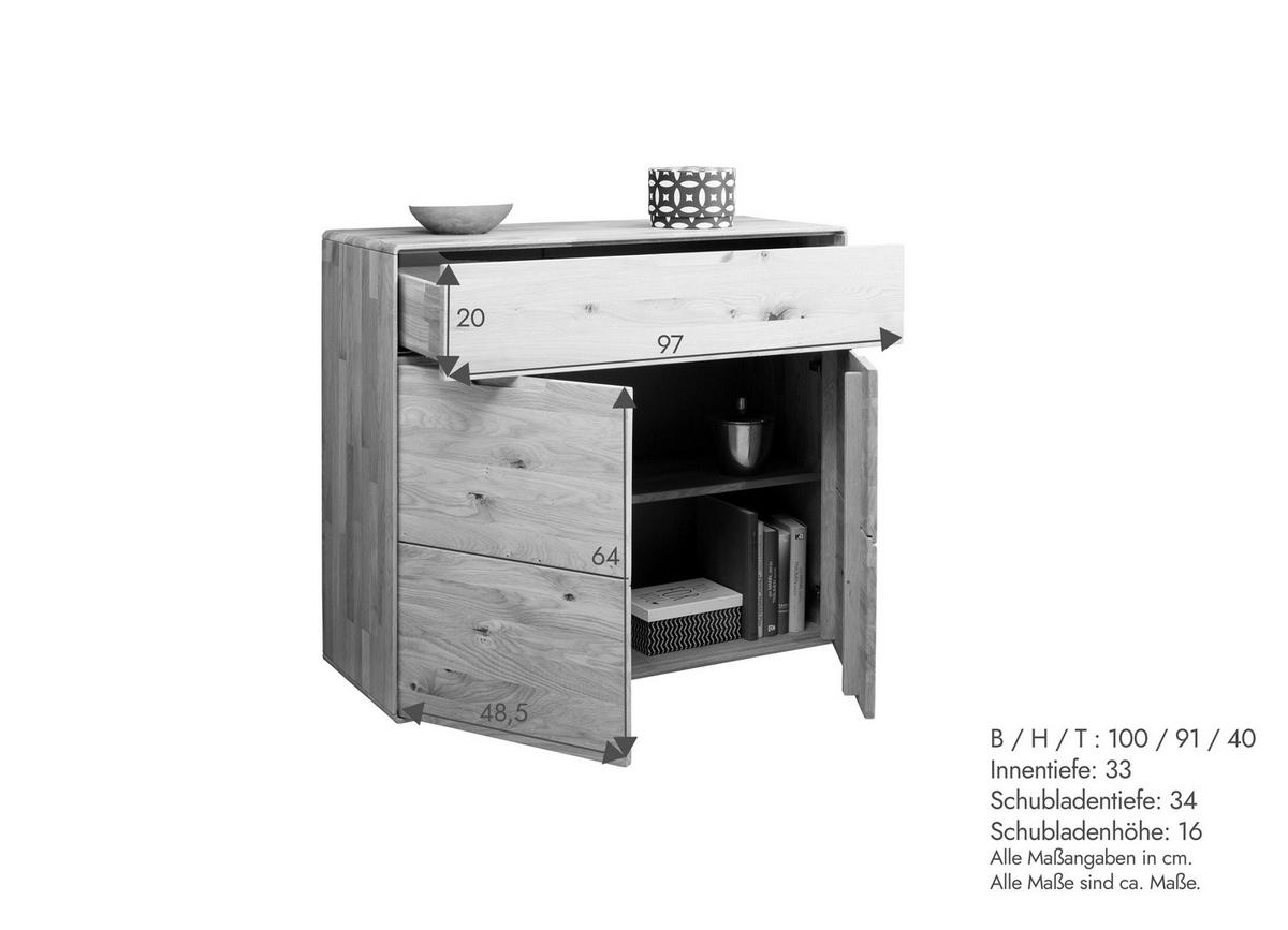 KOMMODE , 100/91/40 cm, 1 Schublade(n)  - Wildeiche, Design, Holz (100/91/40cm) - Livetastic