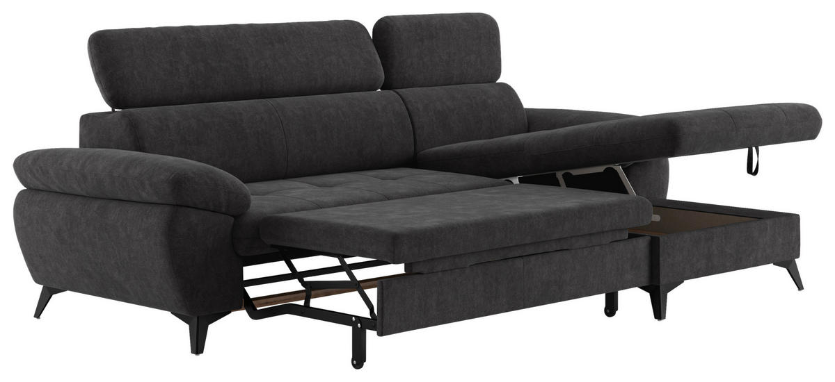 ECKSOFA in Dunkelgrau  - Schlammfarben/Dunkelgrau, Textil/Metall (261/166cm) - MID.YOU
