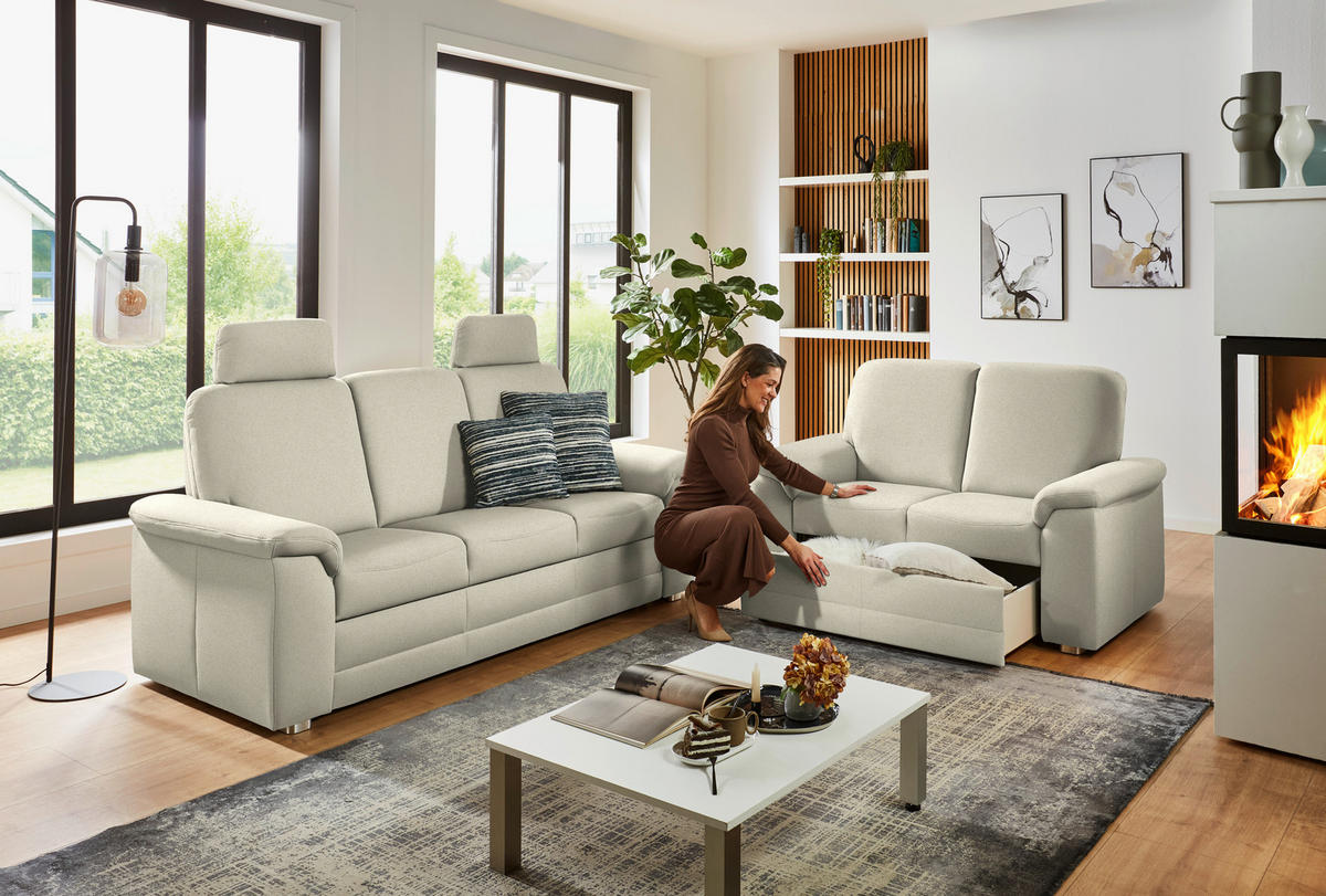 SITZGARNITUR Chenille Silberfarben  - Silberfarben/Alufarben, Konventionell, Textil/Metall (208/156/96/89cm) - Beldomo Comfort