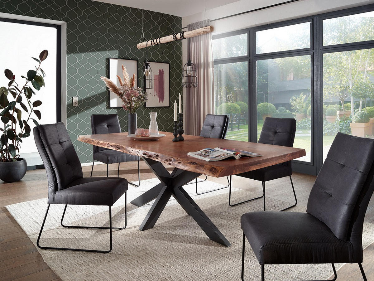 ESSTISCH Akazie massiv rechteckig Akaziefarben  - Schwarz/Akaziefarben, LIFESTYLE, Holz/Metall (160/90/76cm) - Livetastic
