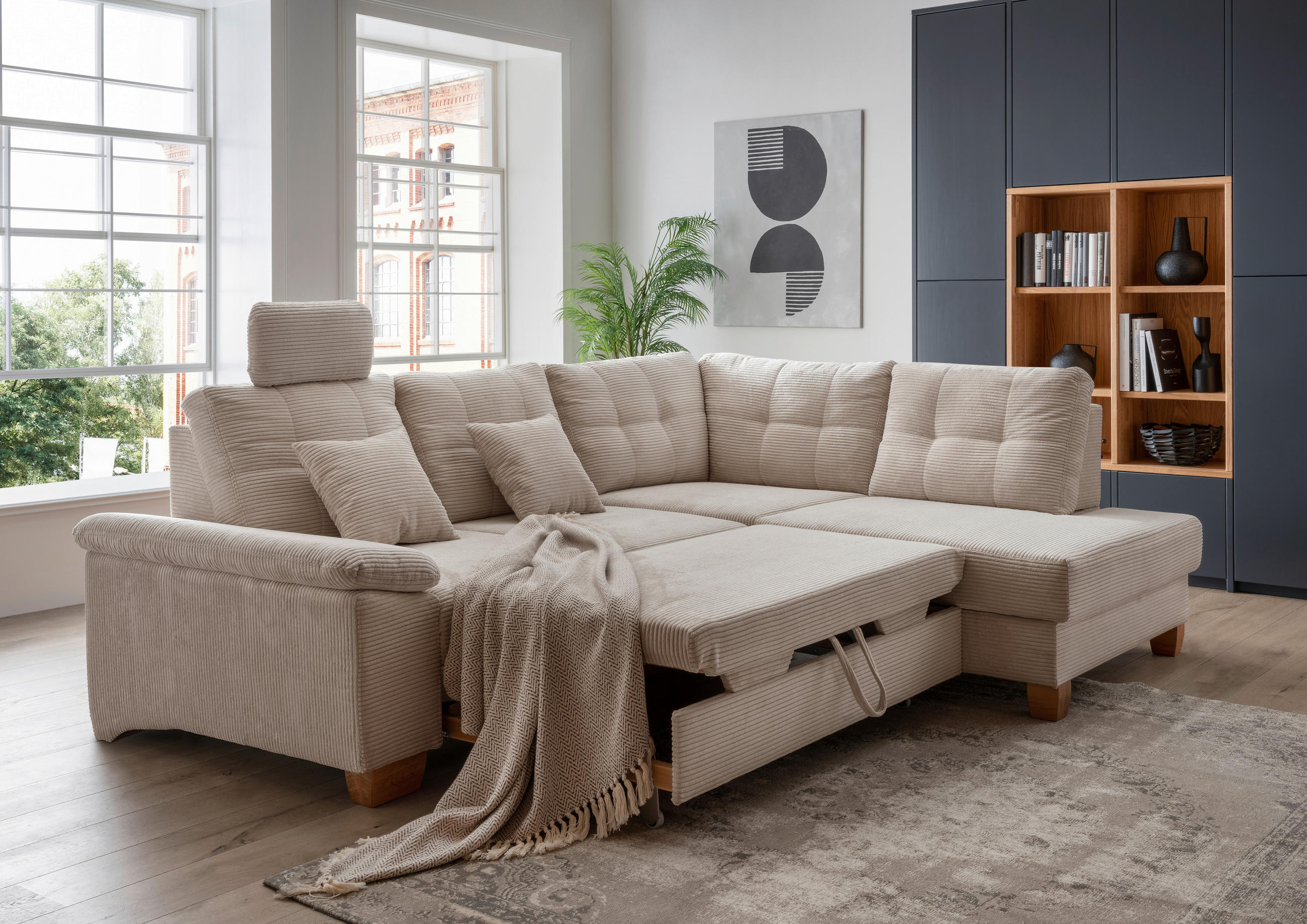 ECKSOFA Beige Cord  - Beige/Naturfarben, MODERN, Holz/Textil (274/206cm) - Livetastic