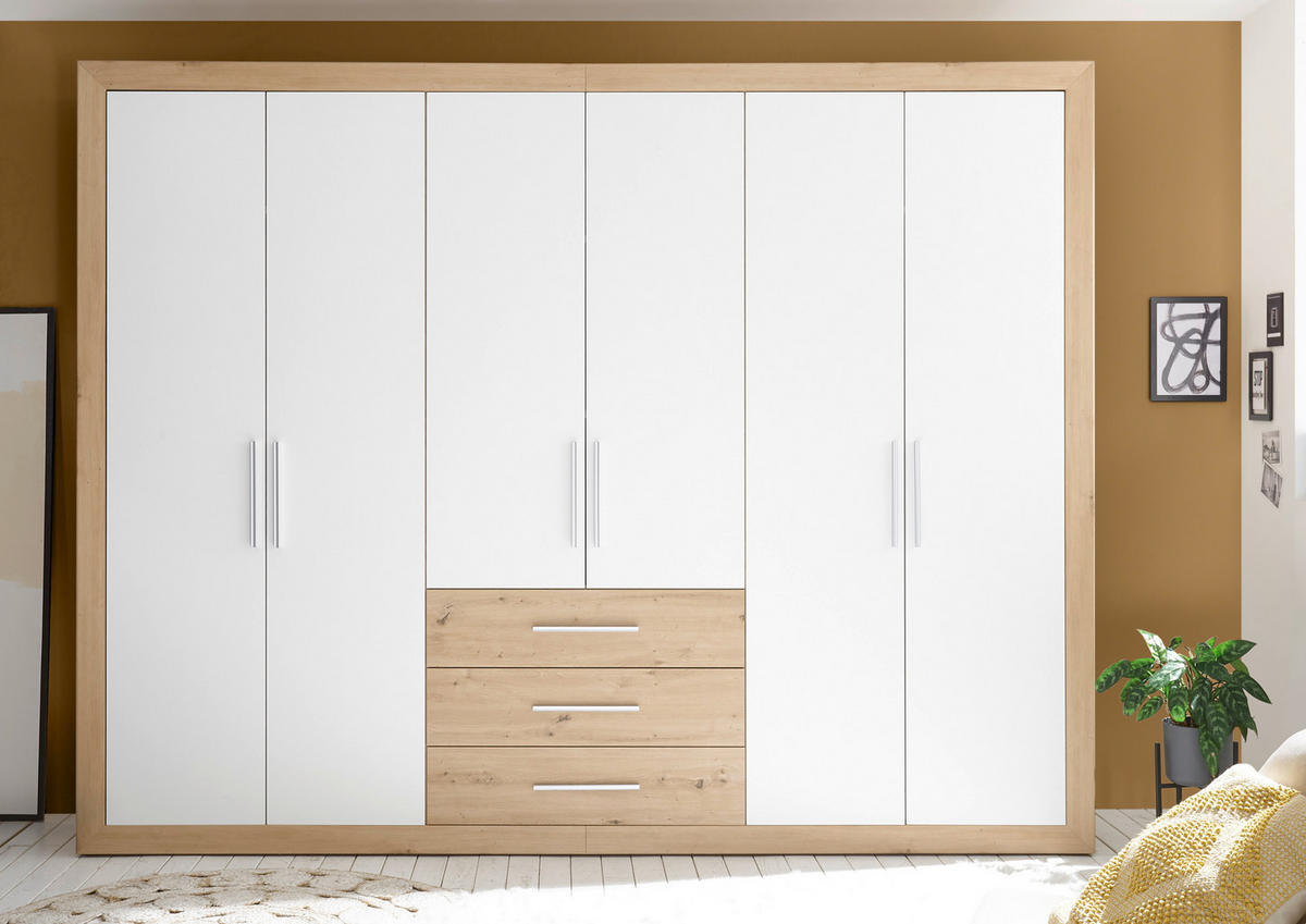 DREHTÜRENSCHRANK  in Weiß, Eichefarben  - Eichefarben/Silberfarben, KONVENTIONELL (289/225/59cm) - MID.YOU