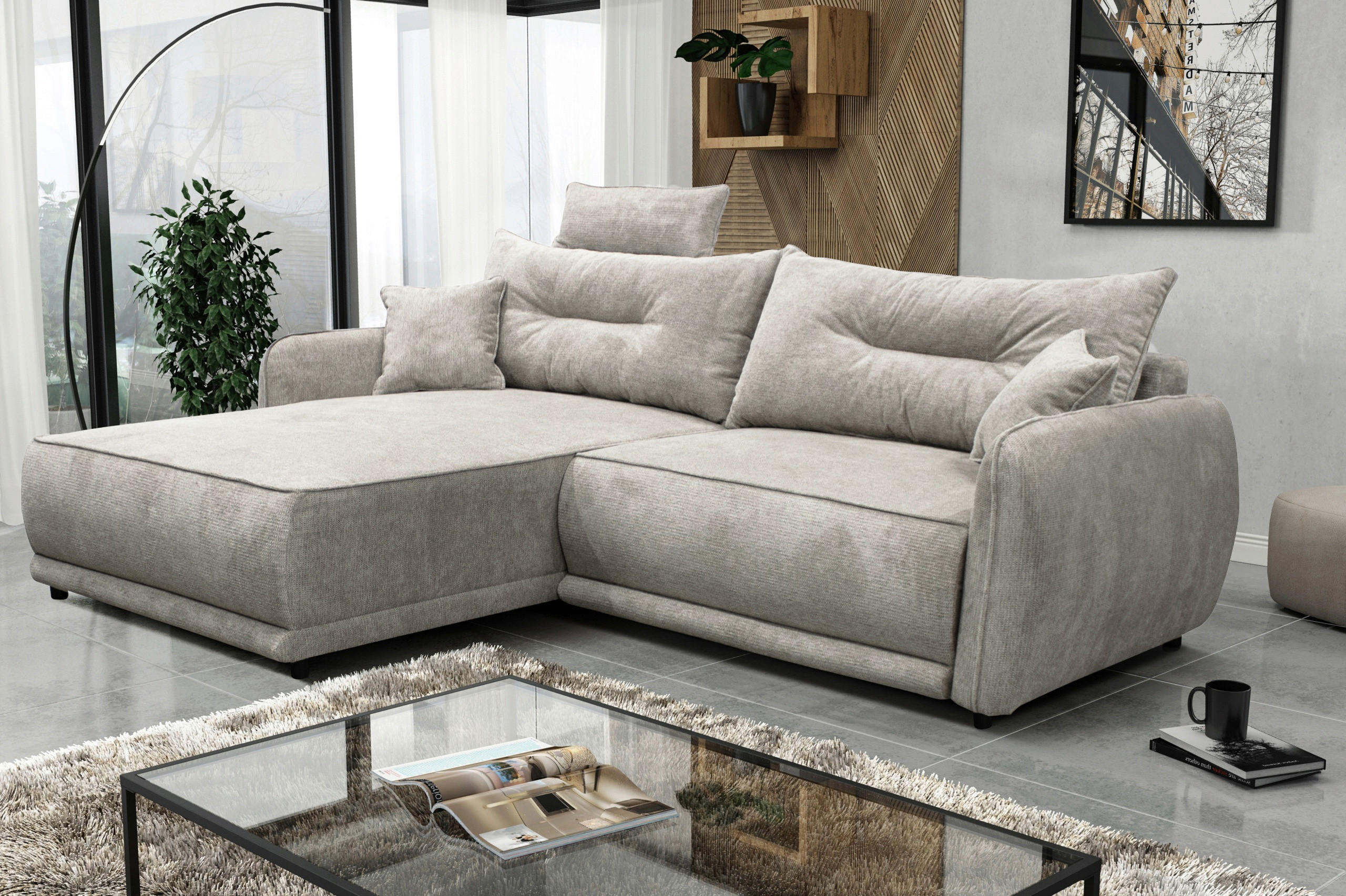 ECKSOFA  FRESH Graubraun Struktur  - Graubraun/Beige, Design, Kunststoff/Textil (195/264cm) - MID.YOU