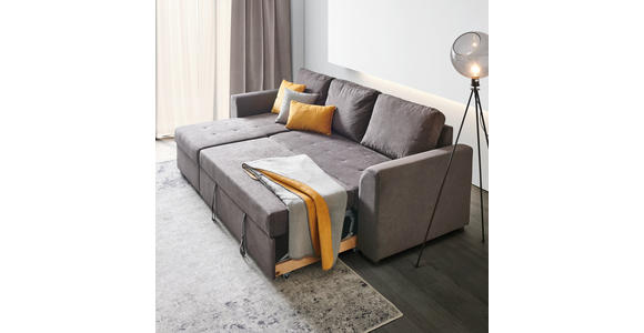 ECKSOFA in Webstoff Dunkelgrau  - Dunkelgrau/Schwarz, Design, Kunststoff/Textil (155/243cm) - Xora