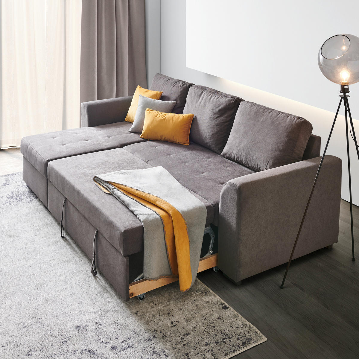 ECKSOFA in Webstoff Dunkelgrau  - Dunkelgrau/Schwarz, Design, Kunststoff/Textil (155/243cm) - Xora