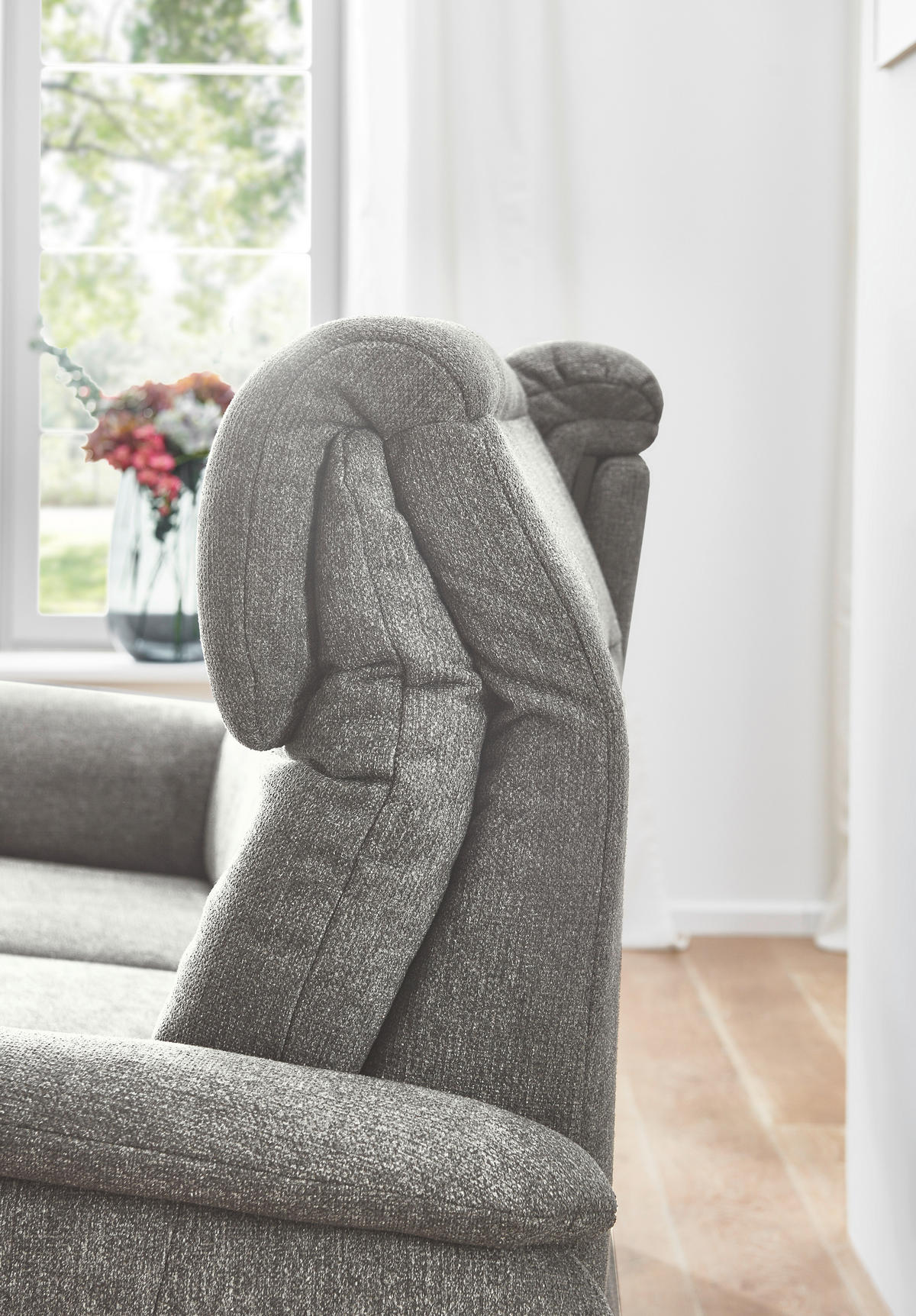 TRAPEZSOFA in Flachgewebe Greige  - Greige/Schwarz, Konventionell, Textil/Metall (219/107/97cm) - Pure Home Comfort