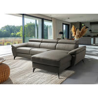 ECKSOFA Schlammfarben Echtleder Lederlook Bettkasten, Schlaffunktion, Rücken echt, Armteilverstellung, Kopfteilverstellung  - Schlammfarben/Schwarz, Design, Leder/Textil (252/179cm) - Livetastic