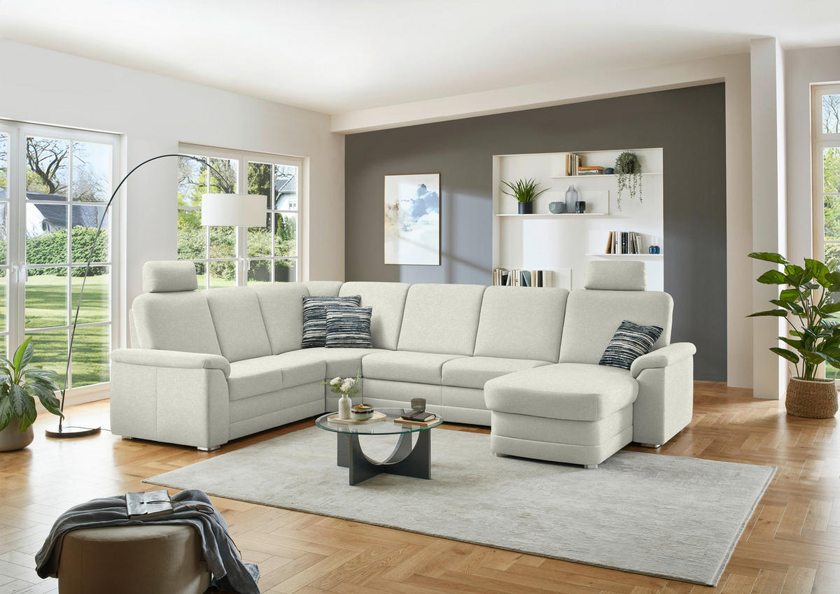 WOHNLANDSCHAFT  in Chenille Creme  - Creme/Alufarben, KONVENTIONELL, Holz/Textil (235/329/160cm) - Beldomo Comfort
