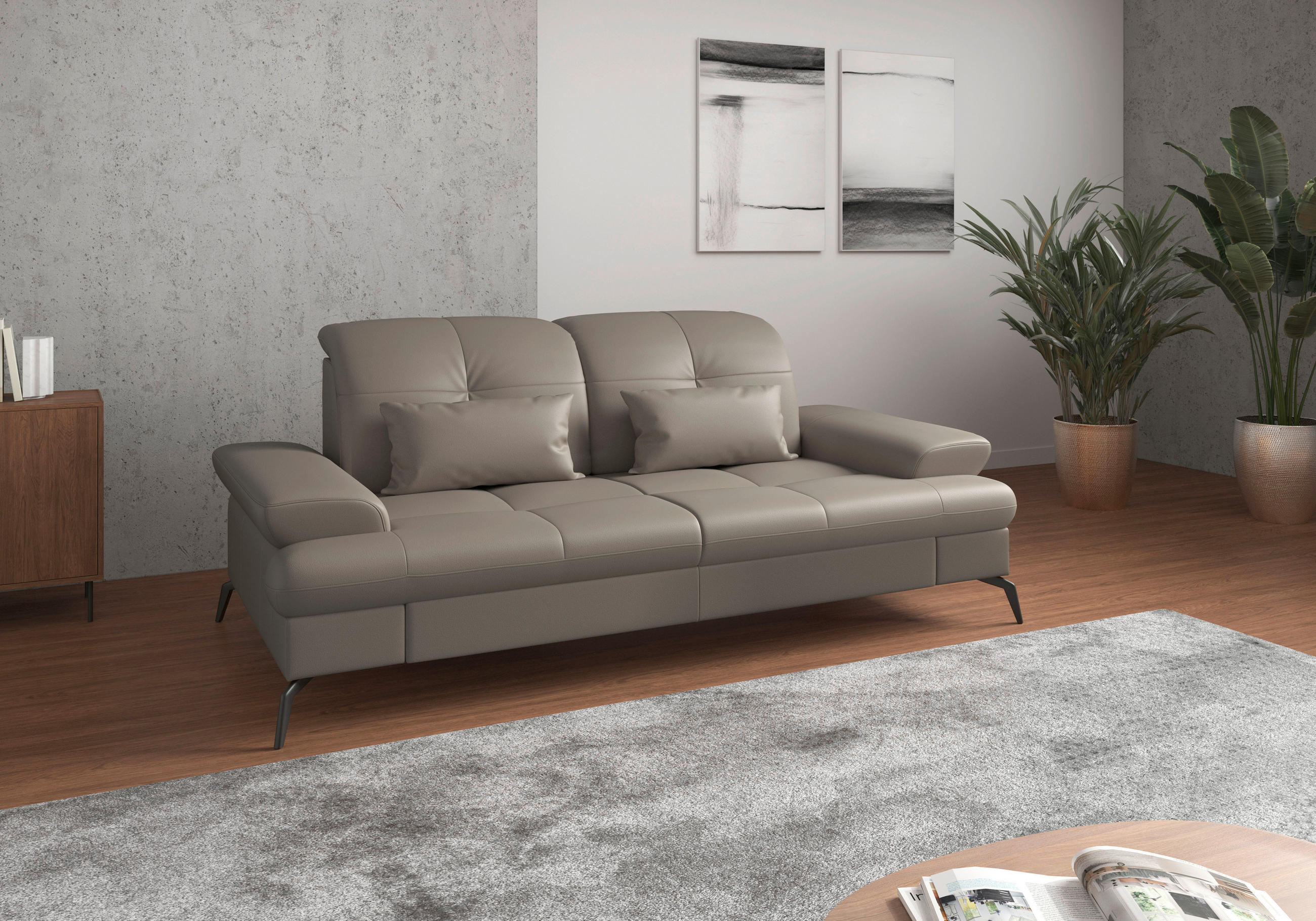 3-SITZER-SOFA Echtleder Grau  - Schwarz/Grau, KONVENTIONELL, Leder/Metall (212/90/122cm) - Sit & More