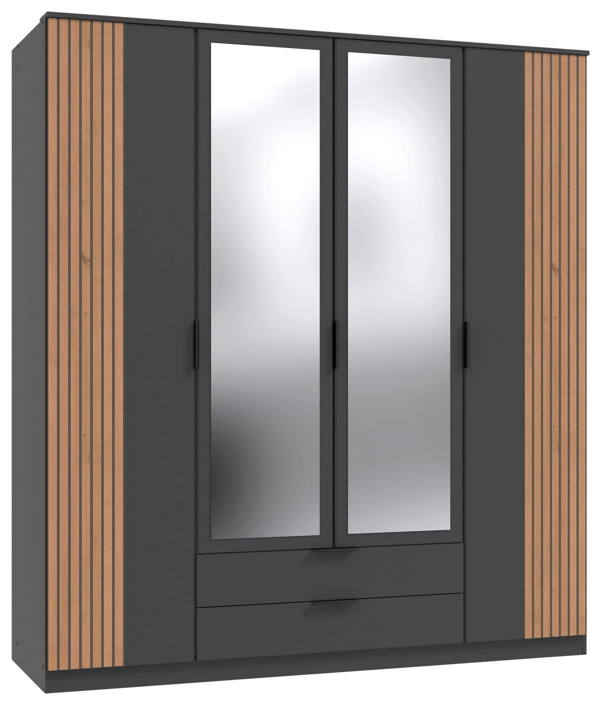 KLEIDERSCHRANK 4-türig Graphitfarben, Eiche Artisan  - Schwarz/Graphitfarben, KONVENTIONELL, Glas/Holzwerkstoff (180/199/58cm) - Boxxx