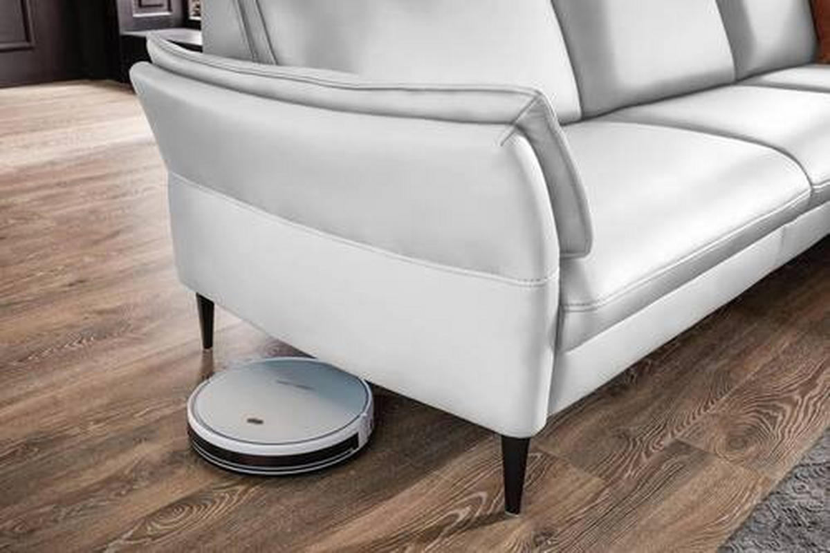 ECKSOFA in Echtleder Weiss  - Weiss/Schwarz, Design, Leder/Metall (334/172cm) - Valdera