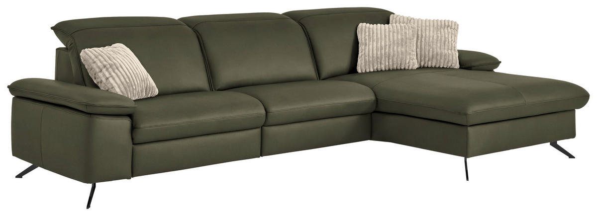 ECKSOFA  Echtleder Graugrün  - Schwarz/Graugrün, Design, Leder/Metall (307/169cm) - Beldomo Premium