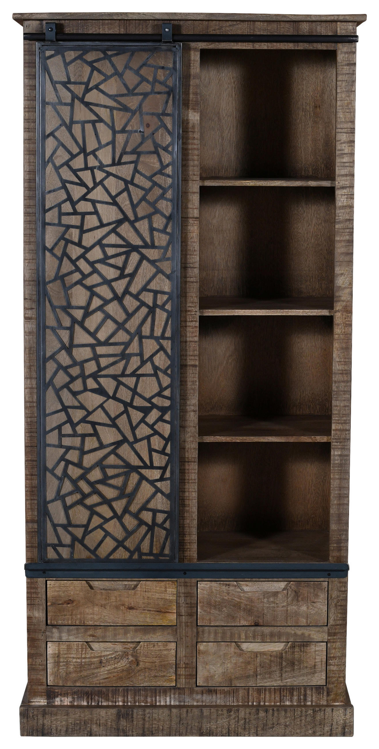 REGAL Mangoholz massiv Grau, Naturfarben  - Anthrazit/Naturfarben, Natur, Holz/Metall (90/190/40cm) - MID.YOU