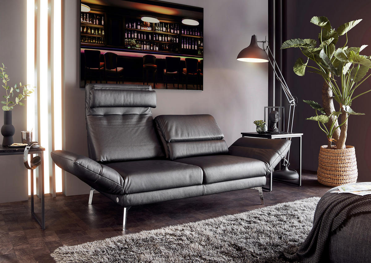 2-SITZER-SOFA Echtleder Schwarz  - Chromfarben/Schwarz, Design, Leder/Metall (178-226/82/96-177cm) - Dieter Knoll