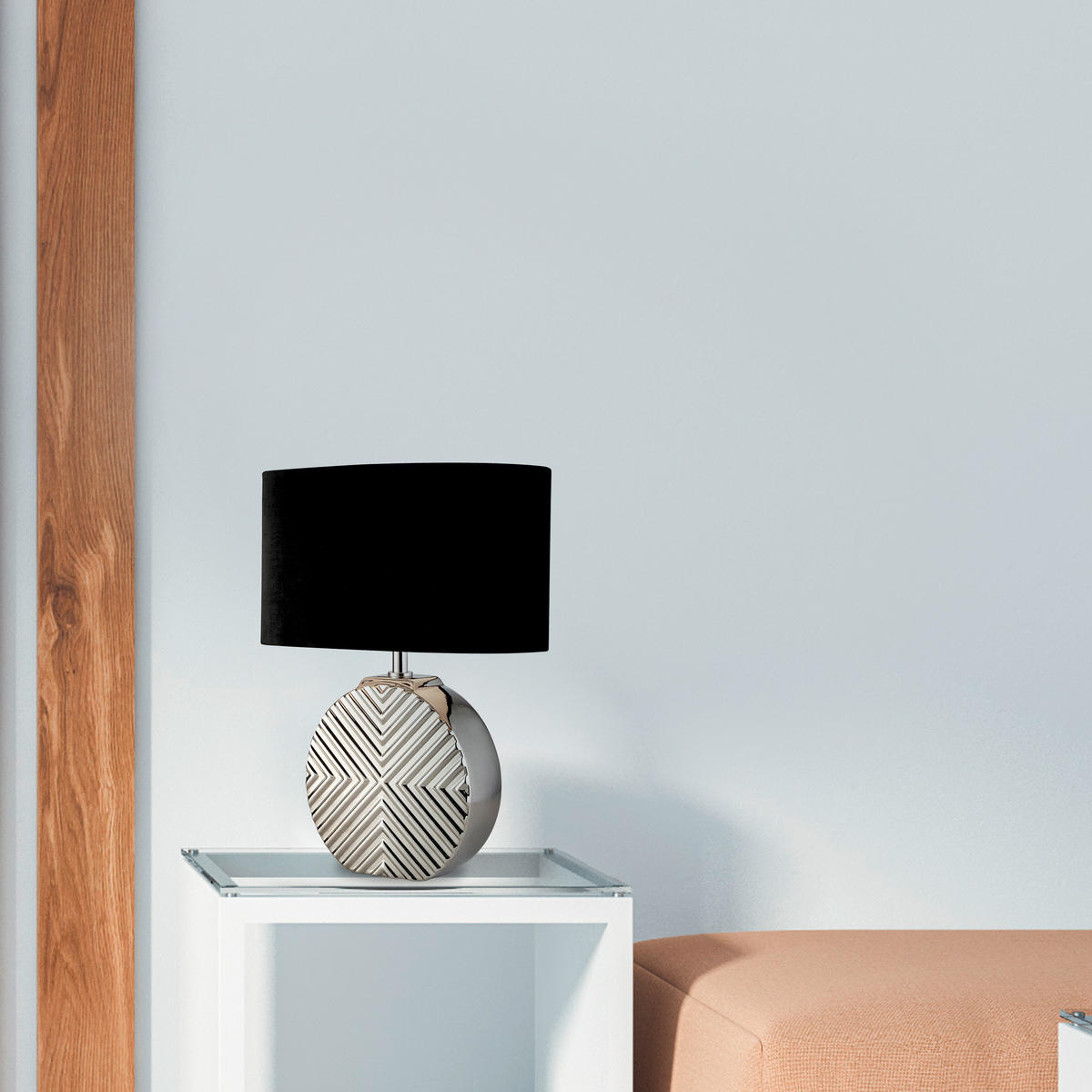 LED BORDSLAMPA - kromfärg/svart, Modern, metall/läder (18,5/29/32cm)