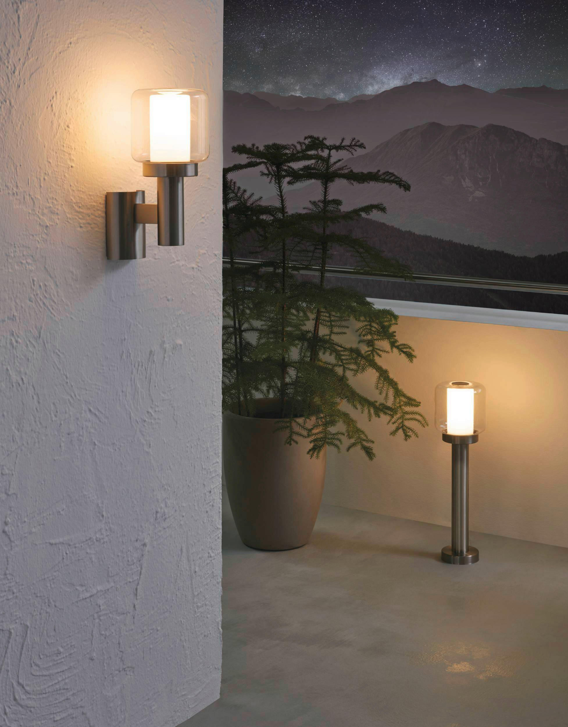 AUßENWANDLEUCHTE Poliento 15/19,5/32,5 cm   - Klar/Edelstahlfarben, KONVENTIONELL, Glas/Kunststoff (15/19,5/32,5cm) - Eglo