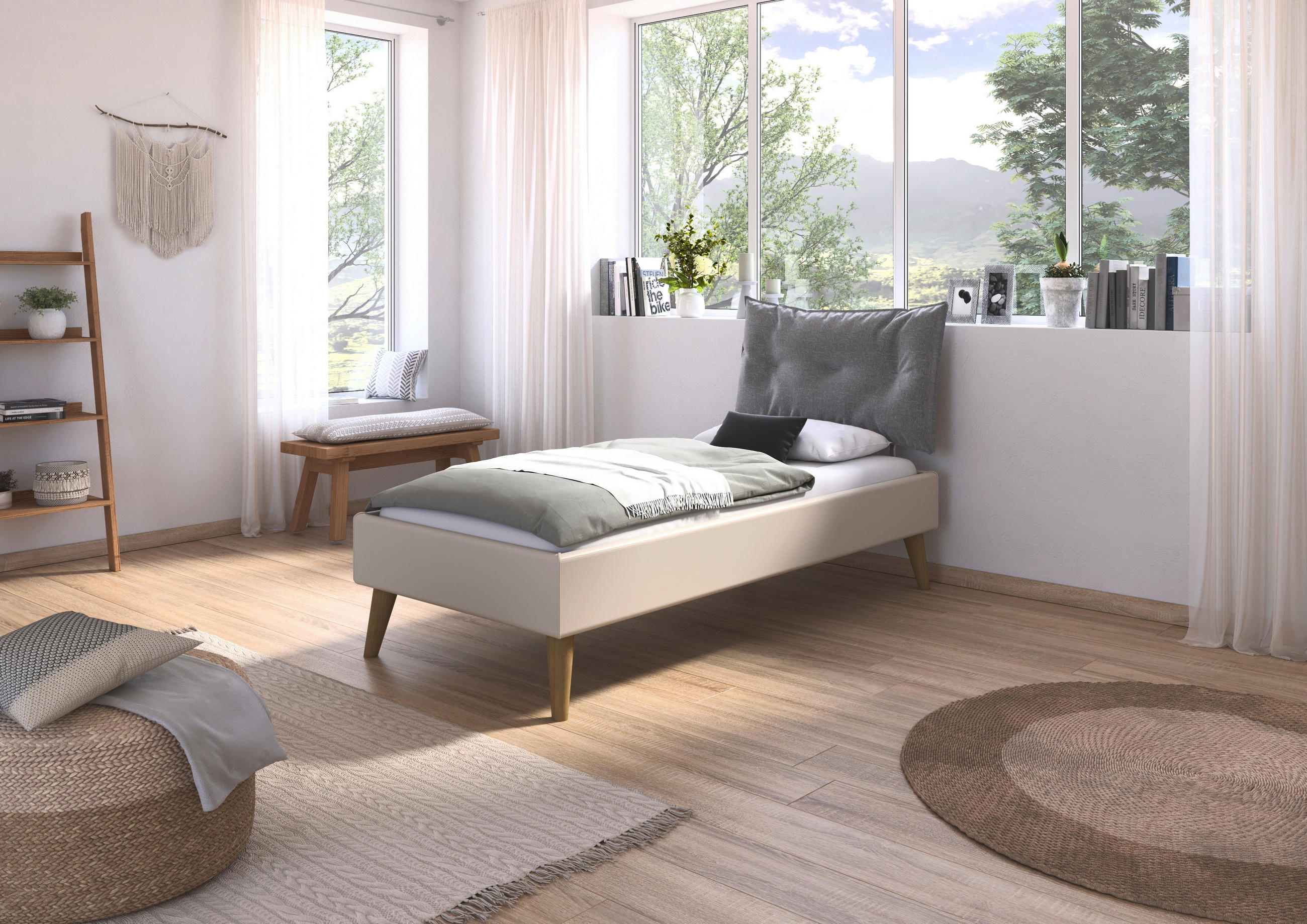 BETT 90/200 cm  in Champagner  - Wildeiche/Champagner, Design, Holz/Textil (90/200cm) - Carryhome