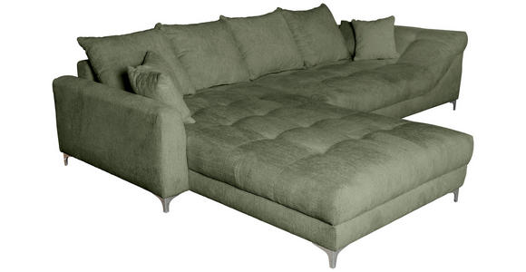 ECKSOFA in Chenille Dunkelgrün 227/329 cm - Chromfarben/Dunkelgrün, KONVENTIONELL, Textil/Metall (227/329cm) - Carryhome