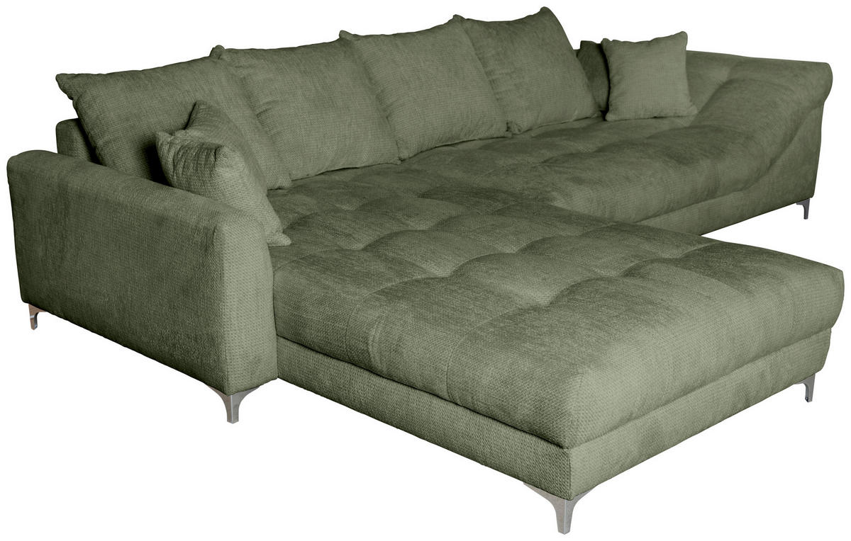 ECKSOFA Dunkelgrün Chenille  - Chromfarben/Dunkelgrün, KONVENTIONELL, Textil/Metall (227/329cm) - Carryhome