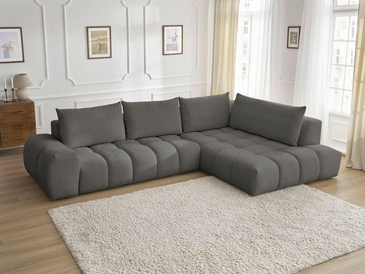 ECKSOFA Ottomane rechts  EVEREST Dunkelgrau Struktur  - Dunkelgrau/Schwarz, MODERN, Kunststoff/Textil (352/210cm) - Livetastic