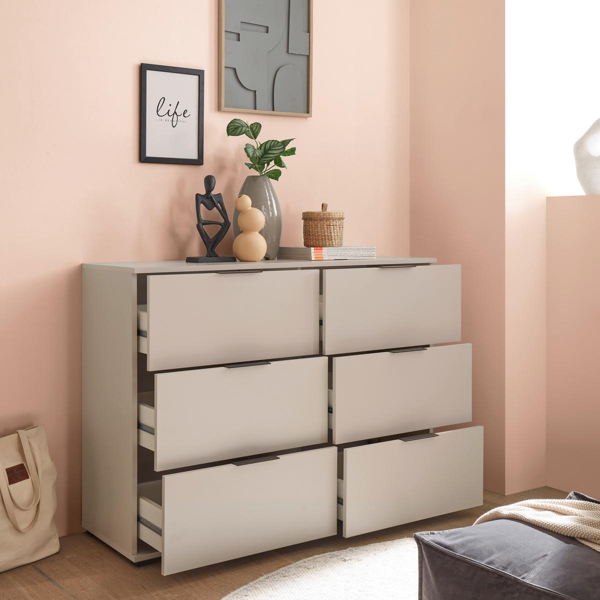 SIDEBOARD  121/91/38 cm 6 Schublade(n)  - Kaschmir/Schwarz, KONVENTIONELL, Holzwerkstoff/Kunststoff (121/91/38cm) - Boxxx