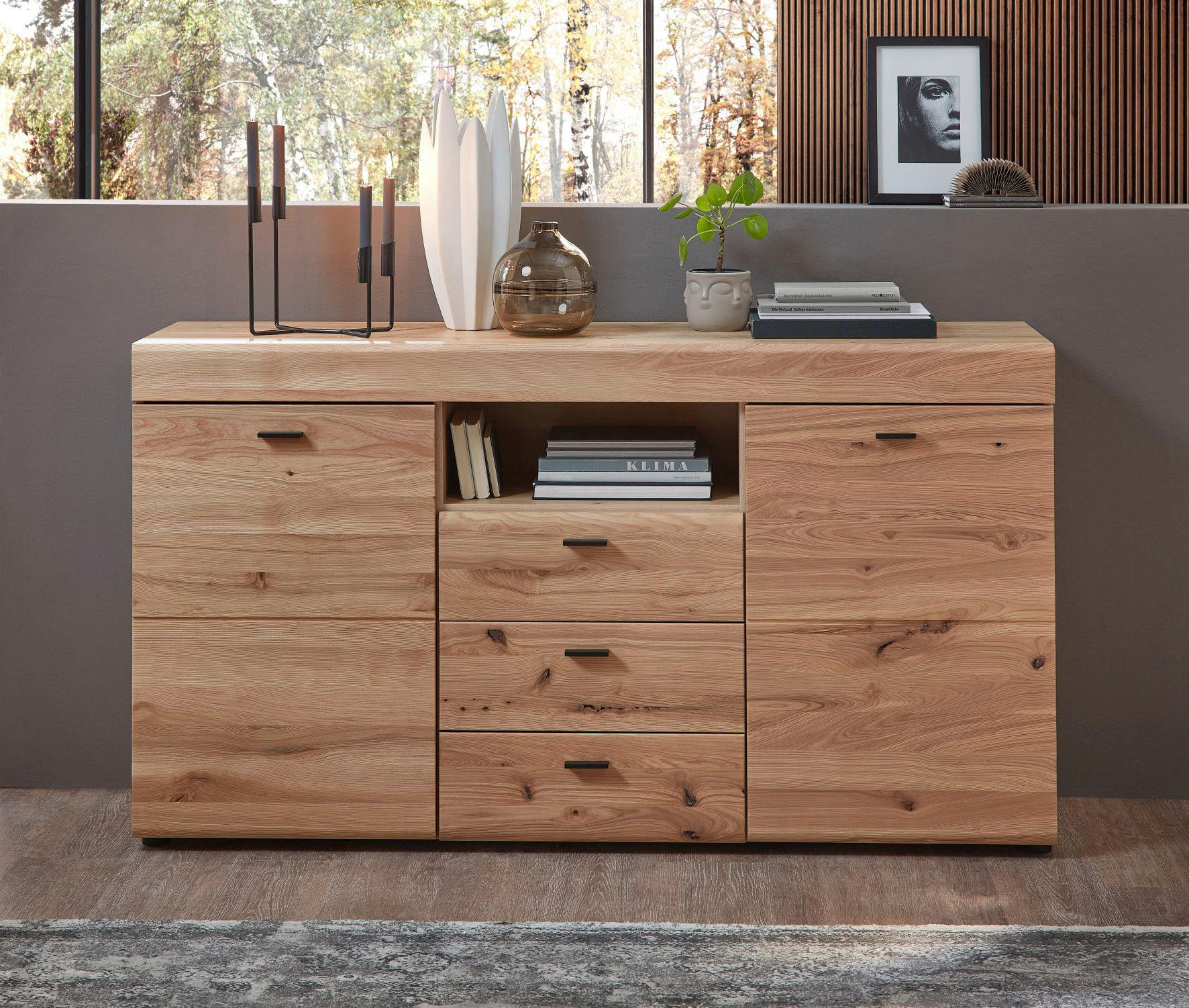 SIDEBOARD Eschefarben, Eiche Artisan  160/88/42 cm  - Eschefarben/Schwarz, Design, Holz/Holzwerkstoff (160/88/42cm) - Linea Natura