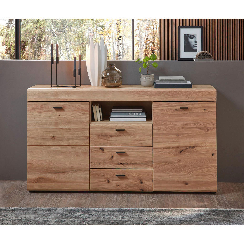 Thumbnail - Linea Natura Sideboard, Esche, Eiche Artisan, Holzwerkstoff, Esche, massiv, 4 Fächer, 3 Schubladen, 160x88x42 cm, Typena...