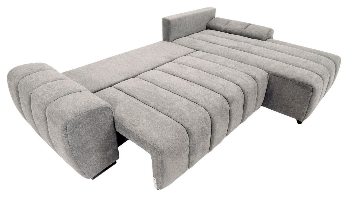 ECKSOFA Hellgrau Flachgewebe  - Hellgrau/Schwarz, KONVENTIONELL, Holz/Textil (275/180cm) - Carryhome