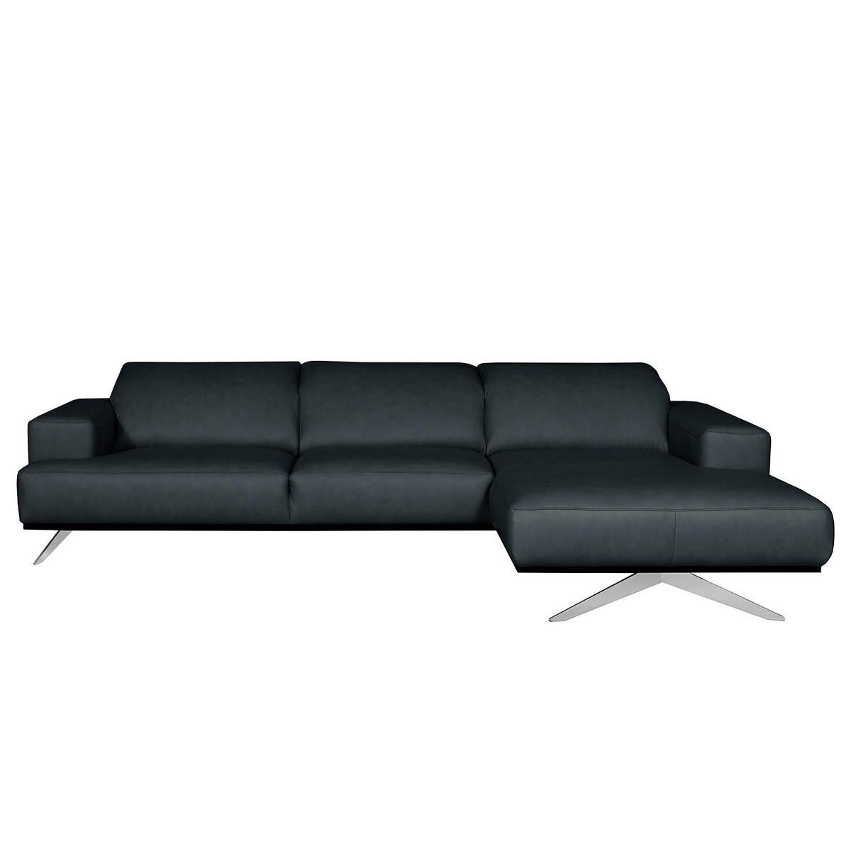ECKSOFA  in Echtleder Grau Rücken echt, Kopfteilverstellung  295/187 cm  - Chromfarben/Grau, Design, Leder/Metall (295/187cm) - Livetastic