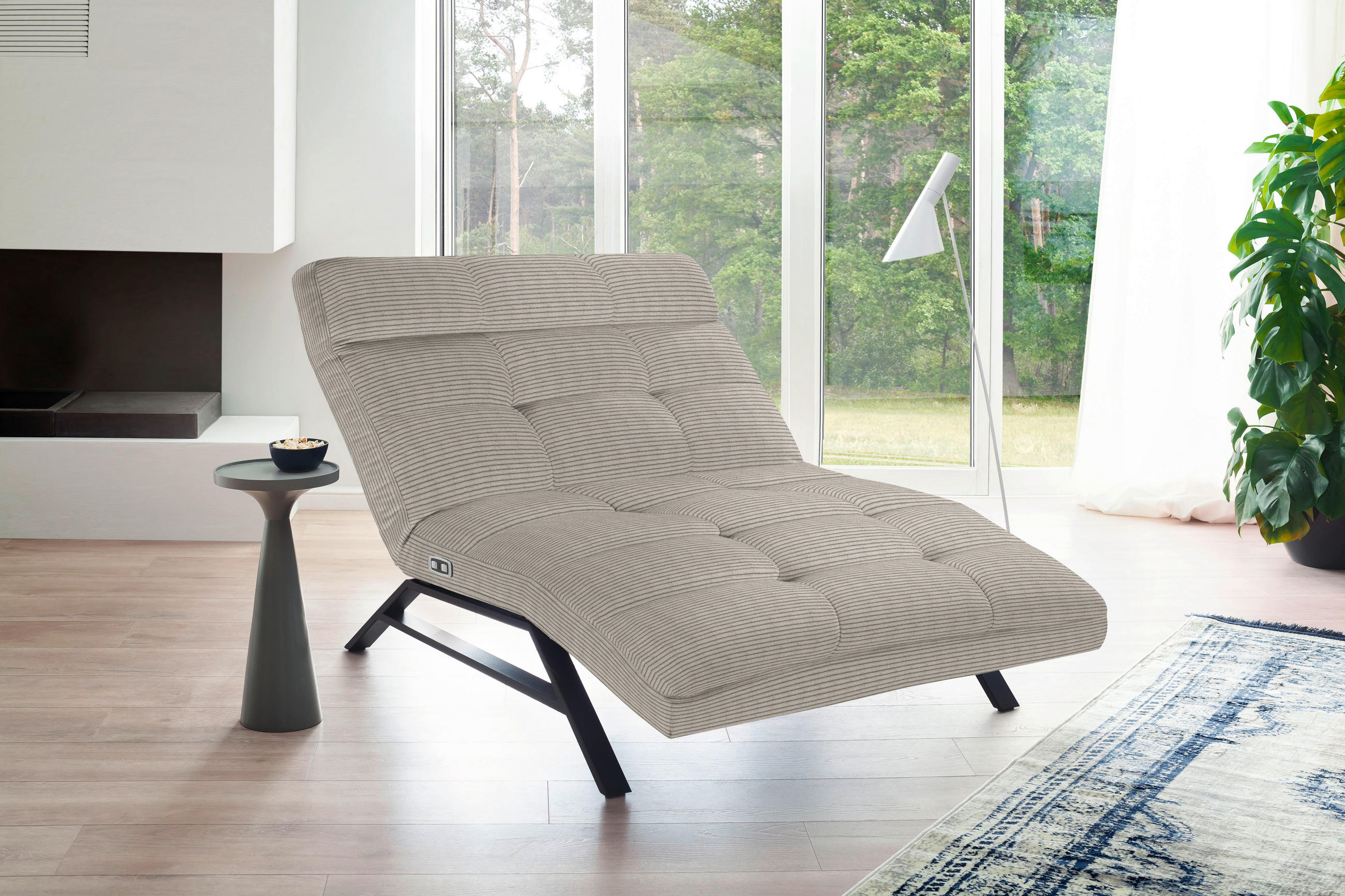 Liege mit motorischer Relaxfkt Cord Sandfarben  - Sandfarben/Schwarz, Design, Textil/Metall (120/54-113/158-198cm) - Pure Home Lifestyle