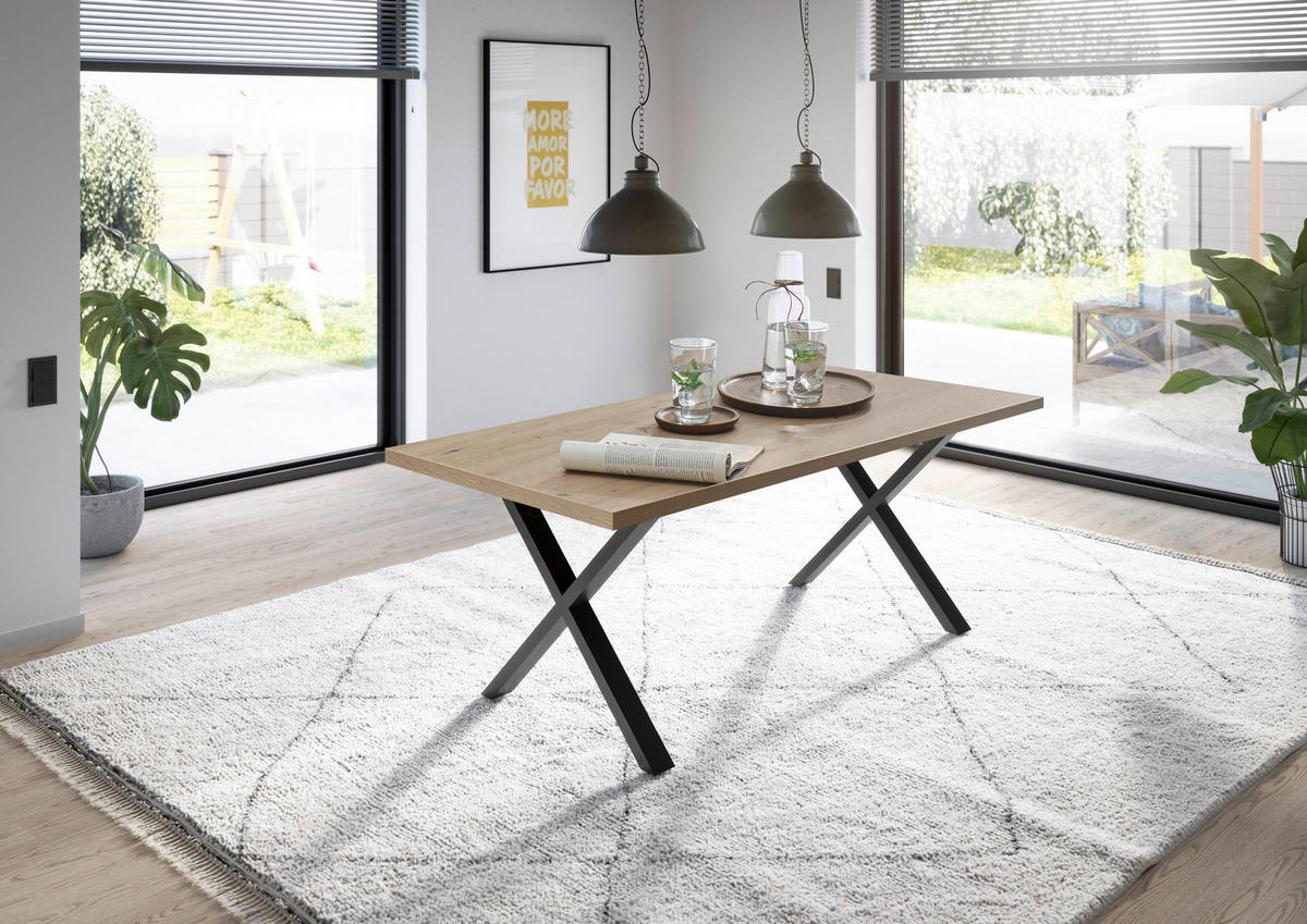 ESSTISCH rechteckig Schwarz, Eichefarben  - Eichefarben/Schwarz, MODERN, Holzwerkstoff/Metall (140/90/78cm) - Livetastic