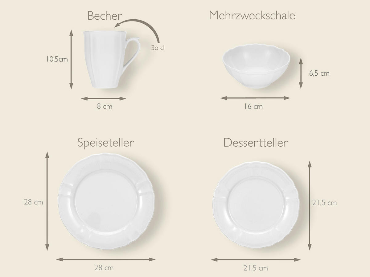 KOMBISERVICE 16-teilig  - Weiß, Keramik (34,5/28/29cm) - Creatable