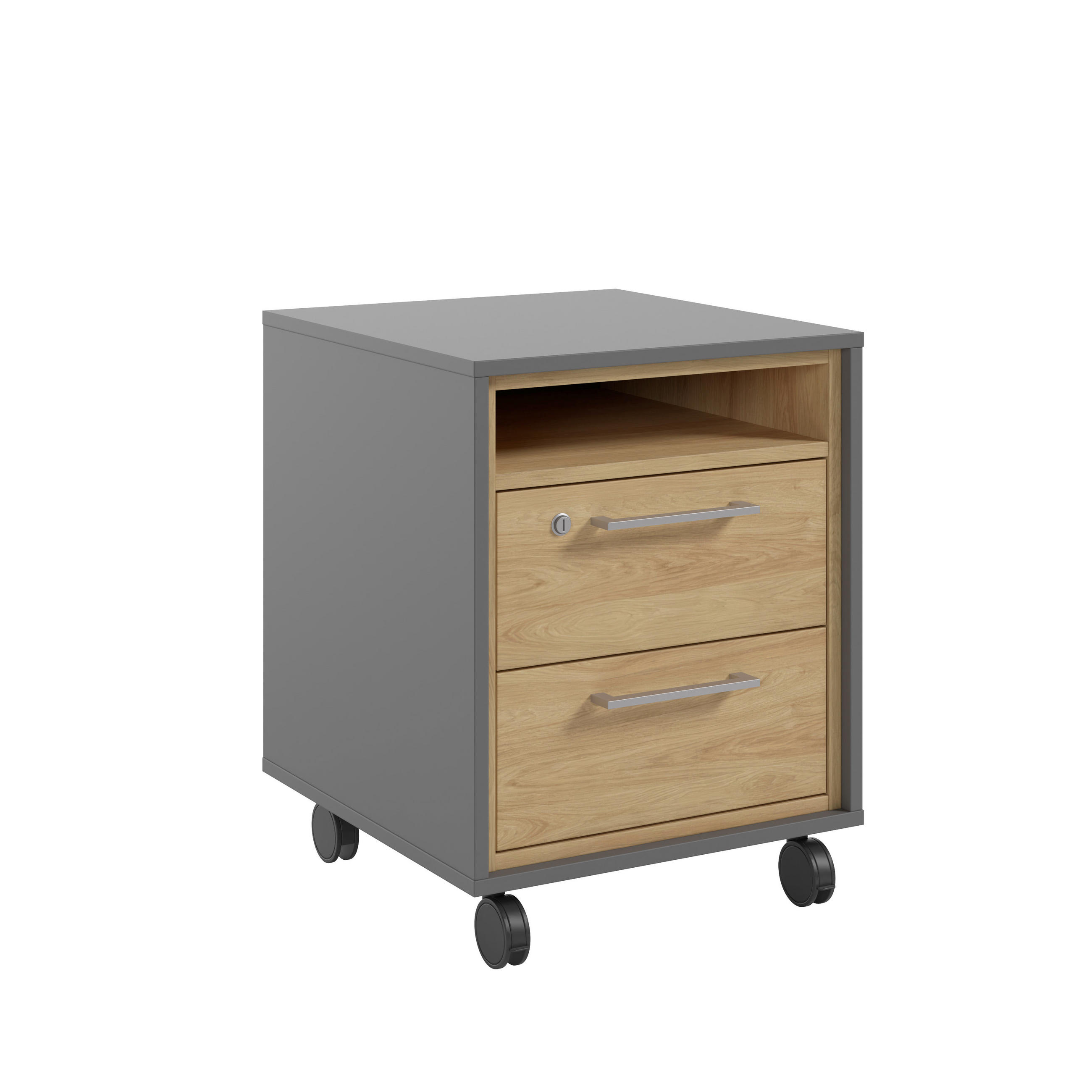 ROLLCONTAINER Grau, Hickory  - Silberfarben/Grau, MODERN, Holzwerkstoff/Kunststoff (45/55/40cm) - Novel