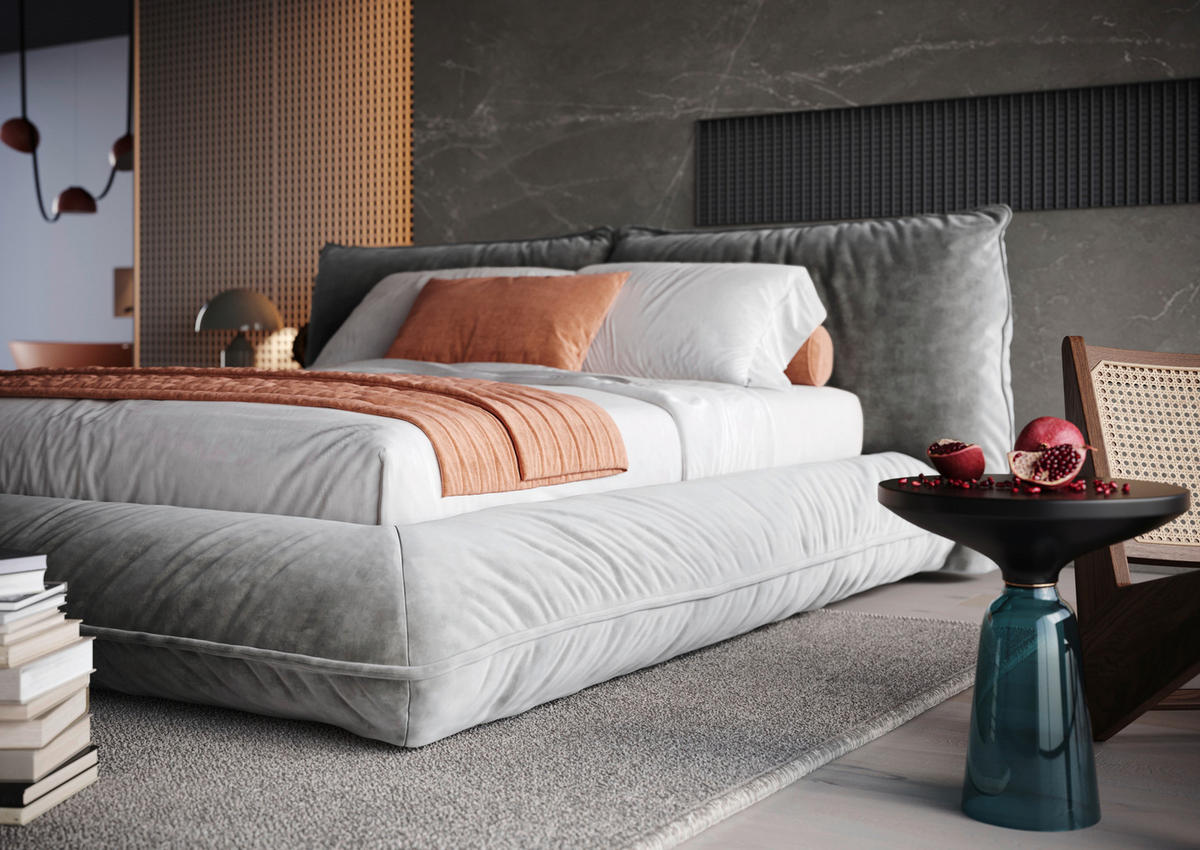 POLSTERBETT 200/200 cm,  in Grau,  - Schwarz/Grau, Design, Textil/Metall (200/200cm) - Belluti